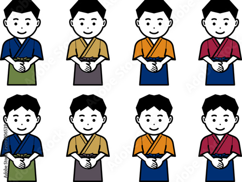 手を前で合わせる作務衣に前掛けの男性のアイコン