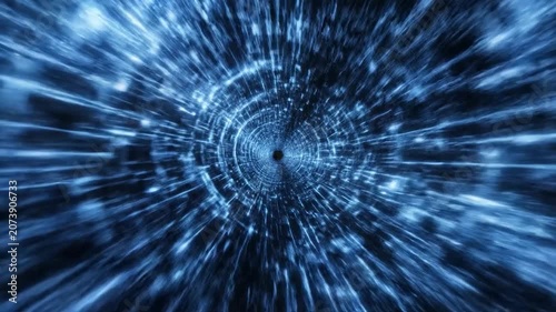 Abstract blue light tunnel with fast motion blur effect