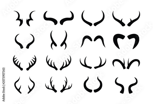 Animal Horn Silhouette Collection Deer Antlers Bull Horns Vector Set