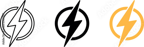 Obraz na płótnie Lightning bolt icon set with circle outline, power energy thunderbolt symbol cre
