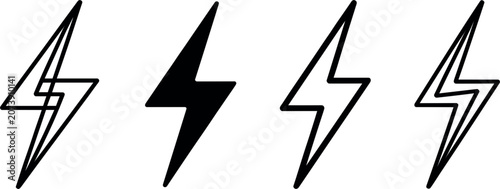 Billede på lærred Lightning bolt icon set for power energy, electric thunderbolt symbol outline fl