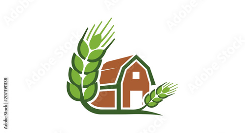 Obraz na płótnie Farmhouse illustration with wheat stalks