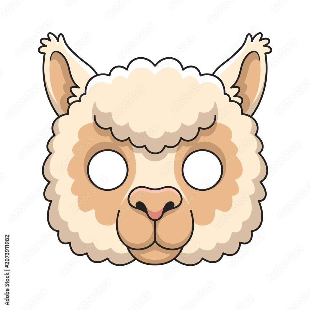 Fototapeta premium Cute Llama Face Mask Illustration for Kids Party and Costume