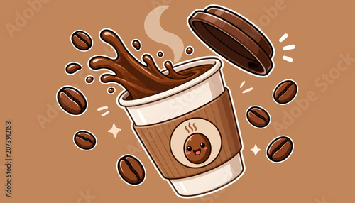 Cute Cafe Drink Splash Vector Illustration