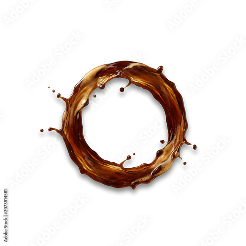 Coffee splash in the shape of a circle isolated on white background