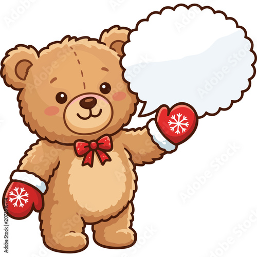 A cute brown bear wearing red boxing gloves holds a speech bubble.