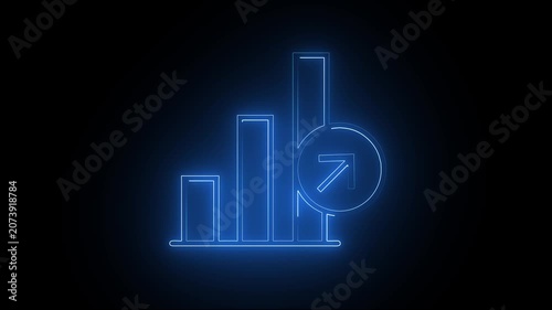 Bar chart glowing with a vibrant blue light signifies financial growth and market development in a corporate environment that represents digital progress and data analysis for modern business.