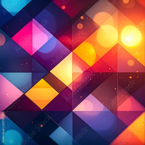 Vibrant geometric shapes with colorful lights.