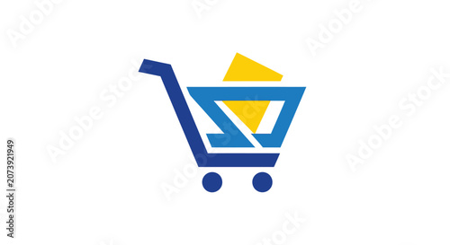 Fotografía Abstract shopping cart with geometric product shapes.