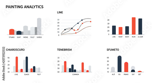 Bild auf Leinwand Art history painting analytics with various chart types.