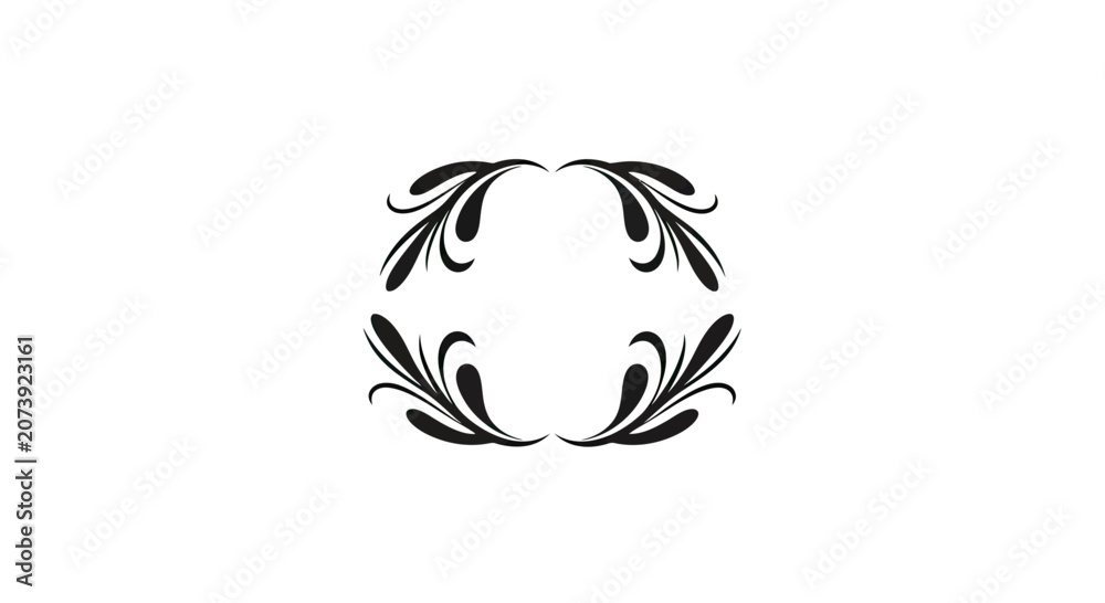 Fototapeta premium Black floral decorative scroll border elements.