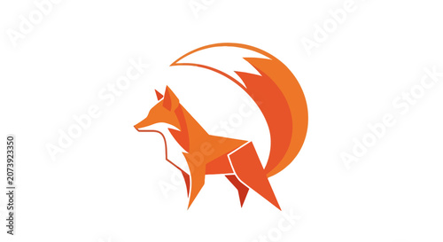 Tableau sur toile Abstract orange fox with long tail logo.