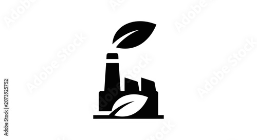 Factory building with leaf accents illustrates the concept of environmentally friendly industrial operations.
