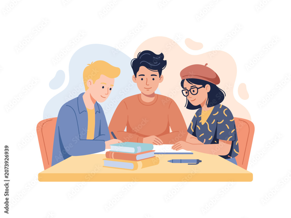 Obraz premium Study Group Collaboration Learning Together Flat Illustration