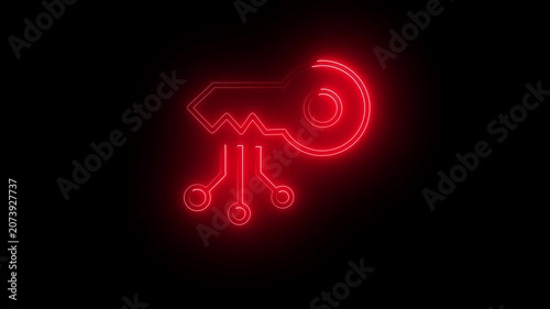 Key emblem glowing in vivid red neon captures the essence of digital security and network authentication within a minimal dark frame that offers ample copy space for custom technological branding.