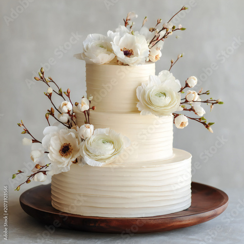 Simple white color wedding cake design with flowers