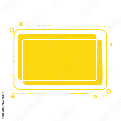 Yellow speech bubble with white outline and decorative elements