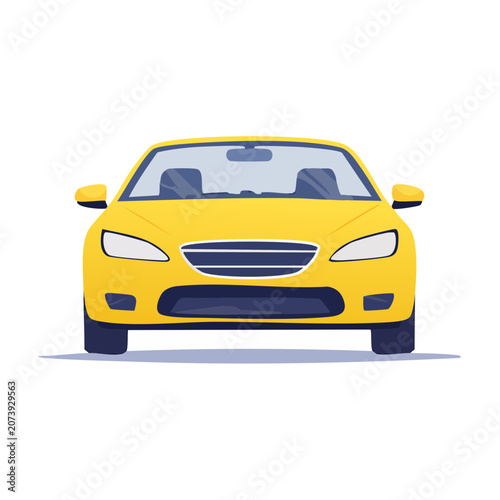 Yellow car front view flat vector illustration