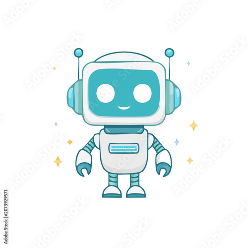 Blue robot with screen and tablet