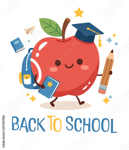 Back To School Apple Character Poster Flat Vector Illustration
