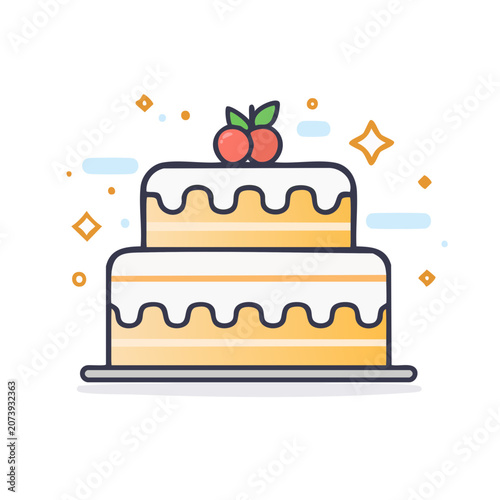 Flat illustration of a birthday cake with cherries