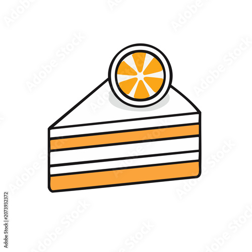 Flat illustration of a layered cake slice with orange slice