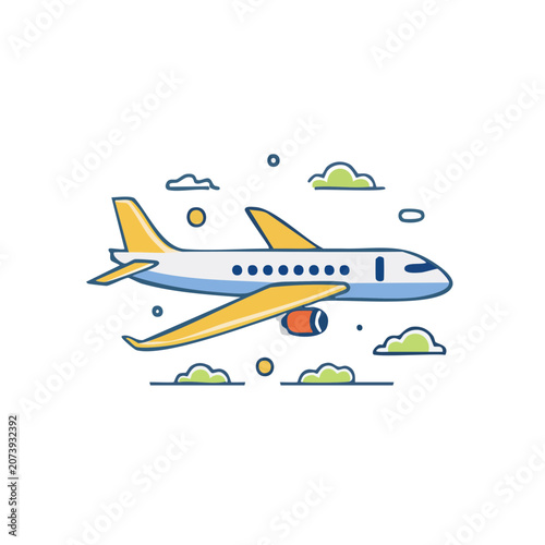 Flat illustration of airplane flying over islands
