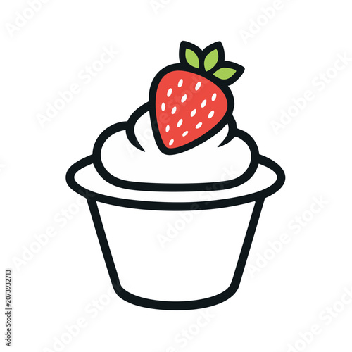 Strawberry Cupcake Flat Vector Illustration