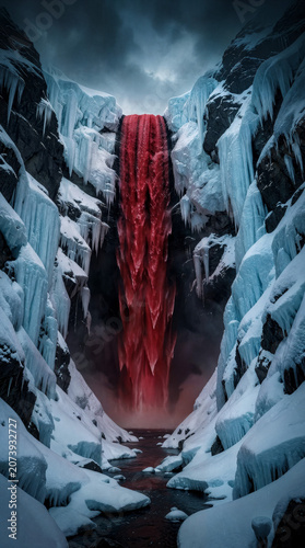 blood waterfall mountains