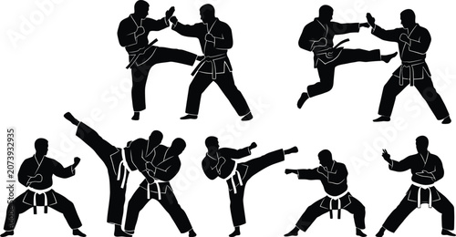 Canvastavla Black Silhouettes of Fighters Sparring and Kicking