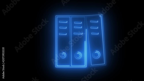 Binders icon rendered in brilliant blue neon light signifies efficient document storage and record keeping for modern business environments where organization is essential to high performance.