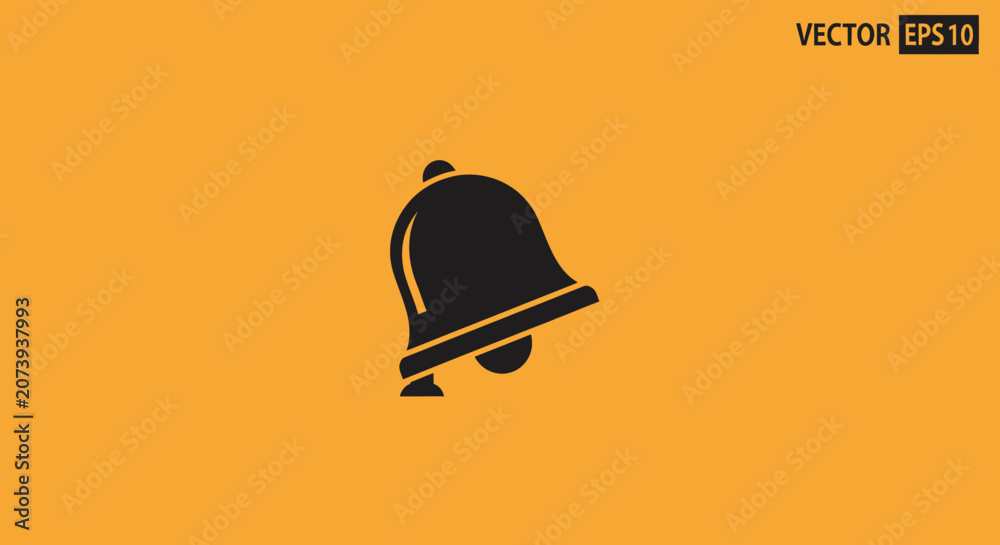 Fototapeta premium Black ringing bell icon on bright yellow background.