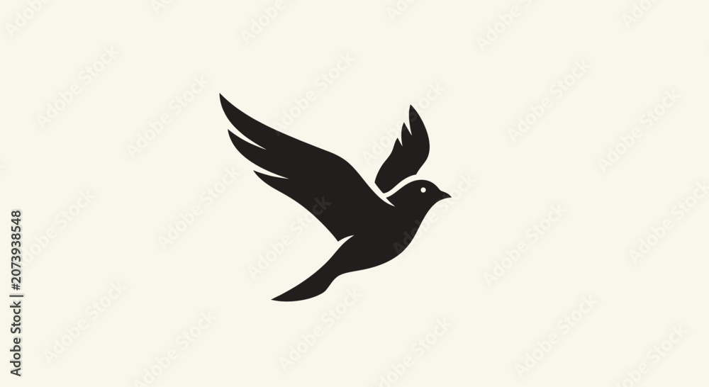 Fototapeta premium Black silhouette of a flying dove bird.