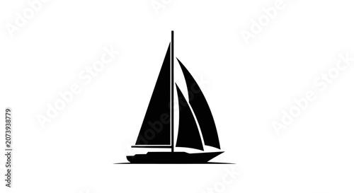 Foto Black silhouette of a sailboat with white sails.