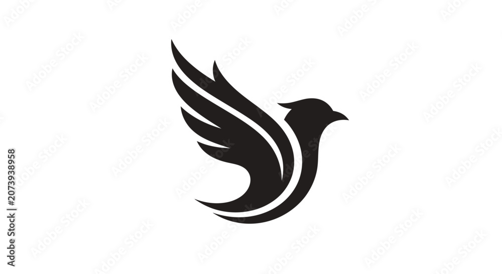 Fototapeta premium Black silhouette of eagle or bird in flight.