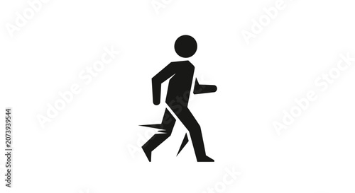 Konstfotografi Black stick figure walking quickly in profile view.