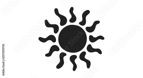 Black sun icon with wavy decorative rays.