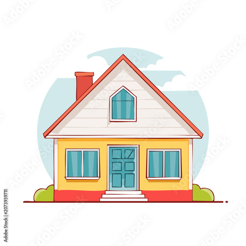 Flat illustration of a yellow house with red roof