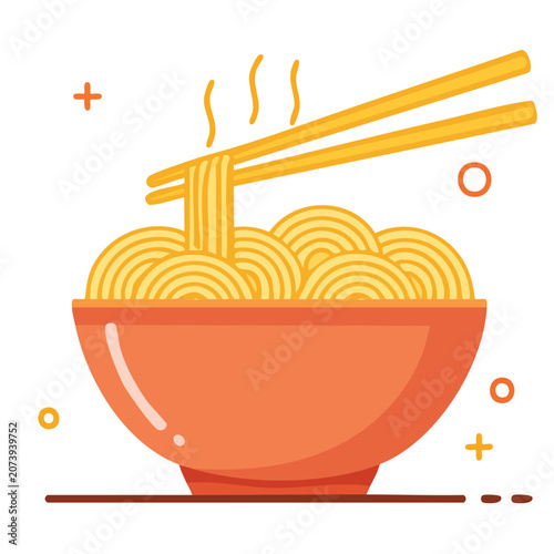 Flat illustration of noodle bowl with chopsticks
