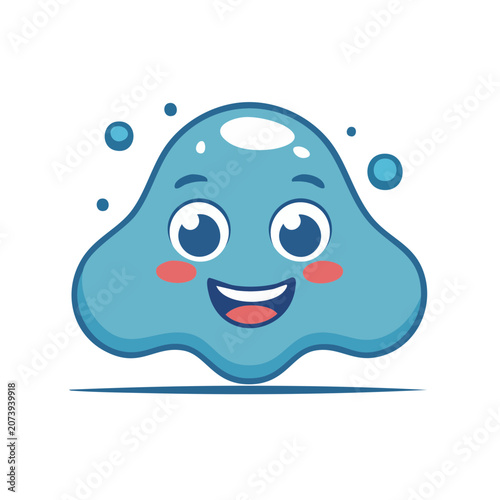 Happy cartoon blob character with bubbles