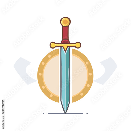 Medieval Sword and Shield Flat Vector Icon