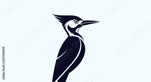 Schilderij op canvas Black woodpecker profile silhouette on white background.