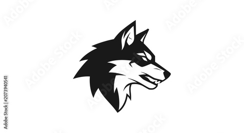 Photos Black wolf head mascot logo profile view.