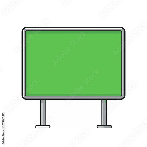 Green rectangular signboard with supports, vector illustration