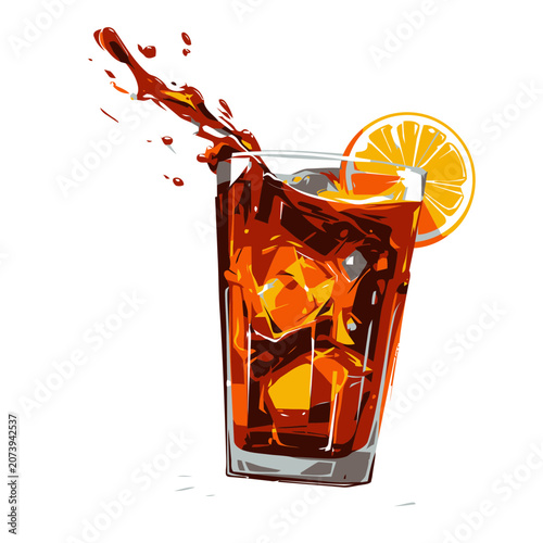 Iced tea with lemon and ice cubes in a glass