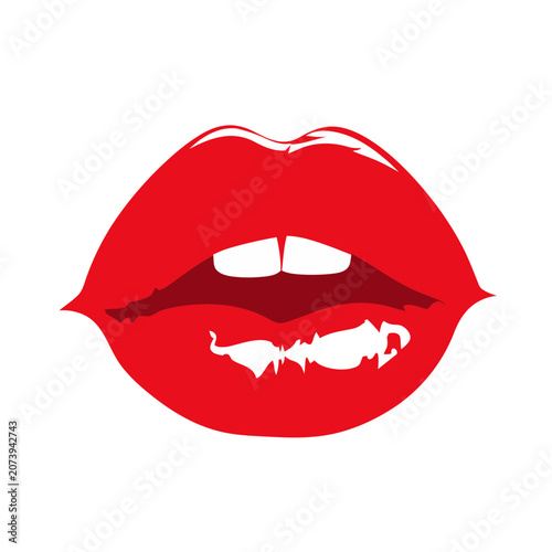 Red lips with teeth and tongue vector illustration