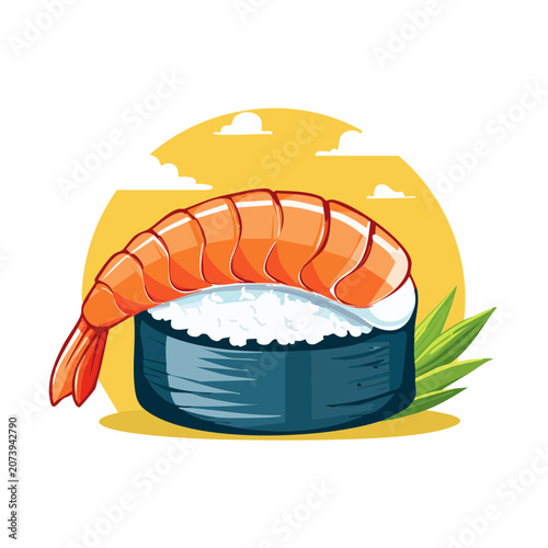 Shrimp Sushi Nigiri Flat Vector Illustration