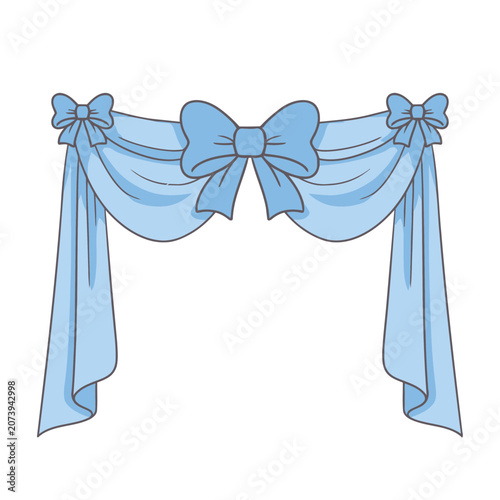 Blue curtain with decorative bows vector illustration
