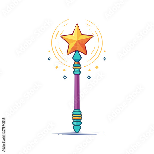 Flat illustration of a magic wand with a star