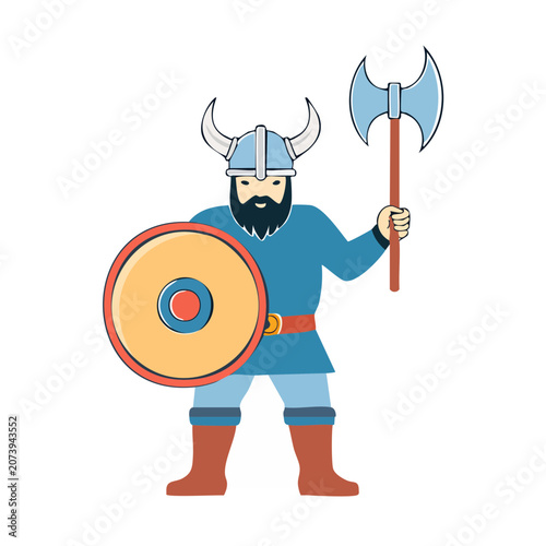 Flat illustration of a viking warrior with axe and shield